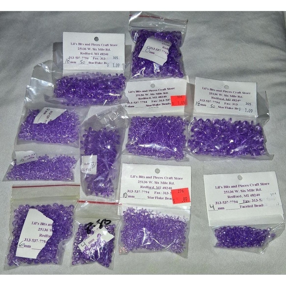 Purple Acrylic Bead Lot 11 Bags Mixed 4mm-18mm Starflake Faceted Craft Jewelry